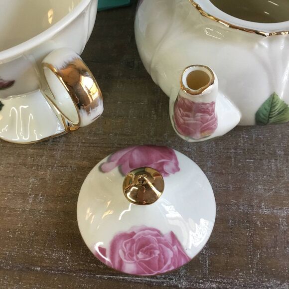 Burton and Burton Romantic Rose Cottagecore Regencycore Tea Pot Cup Saucer Set - Picture 7 of 10